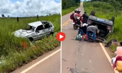 Motorista perde controle de carro e capota na AC-475, em Acrelândia