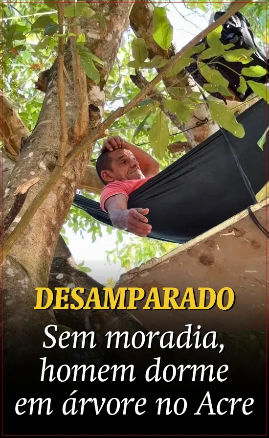 Sem moradia, homem dorme em árvore no Acre