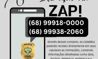 Polícia Civil do Acre realiza intimações por WhatsApp; veja números oficiais